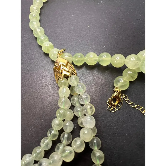 Prehnite beaded necklace with tassel enhancer and gold over sterling silver - Picture 6 of 10